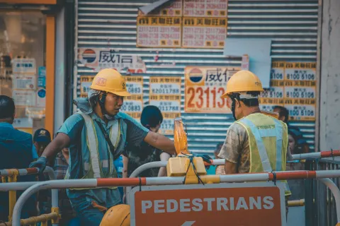 workers talking